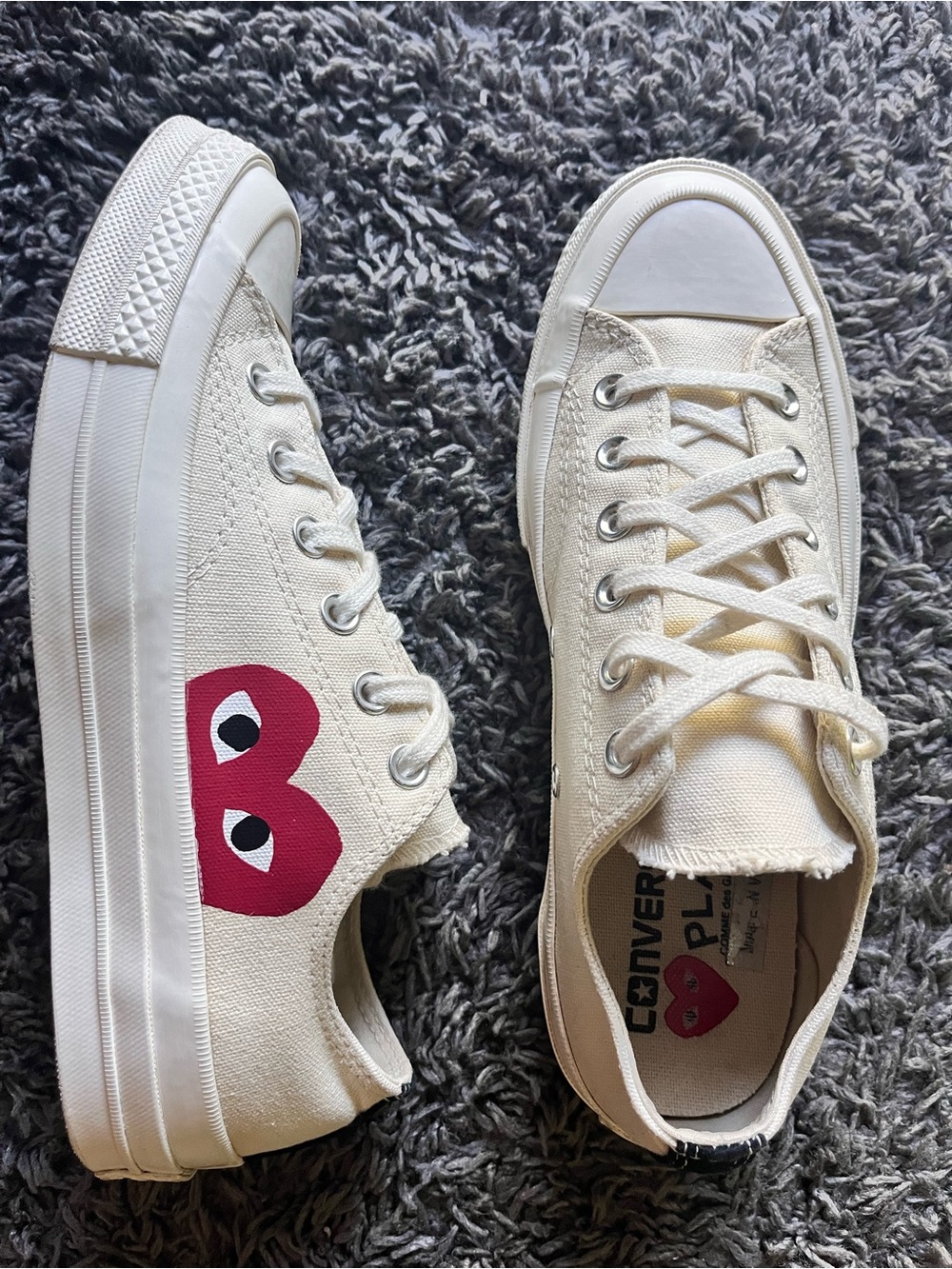 Comme des Garçons PLAY X Converse Chuck 70 Cream Low Top Sneakers 9